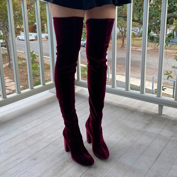 red velvet over the knee boots